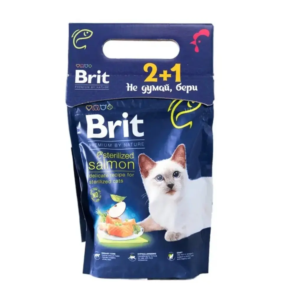 Набір 2+1 Brit Premium by Nature Cat Sterilized Salmon 300g (д/стерилізованих котів з лососем)
